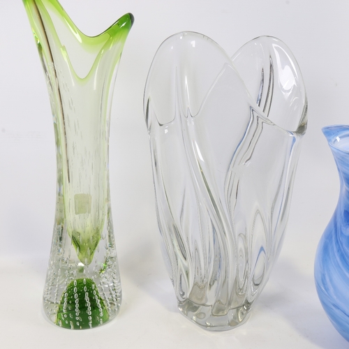 2157 - 3 mid century glass vases, 1 French lead crystal, 1 British marked Webb and another Valetta vase, ta... 