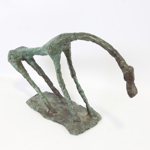 2159 - A stylised abstract patinated bronze figure of a horse, signed MM and painted numbers to underside, ... 