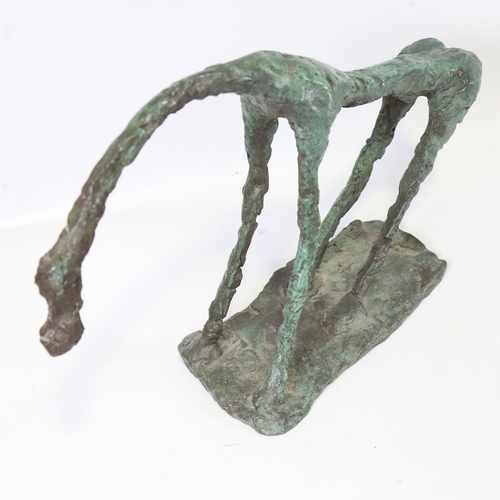 2159 - A stylised abstract patinated bronze figure of a horse, signed MM and painted numbers to underside, ... 