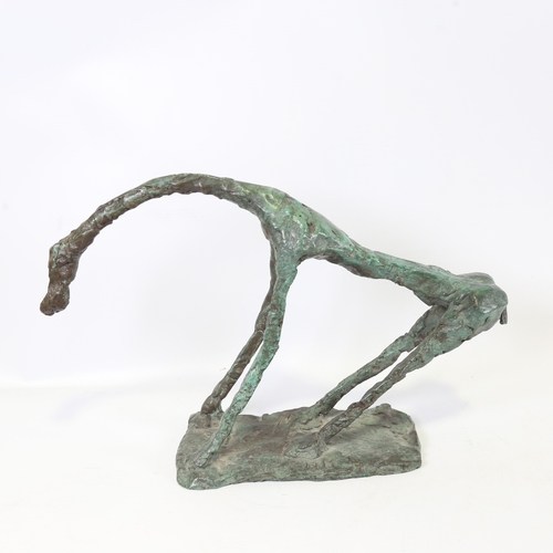 2159 - A stylised abstract patinated bronze figure of a horse, signed MM and painted numbers to underside, ... 