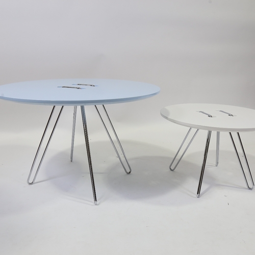 2161 - CASAMANIA Twine coffee tables, nest of two button design with chrome frame (2)