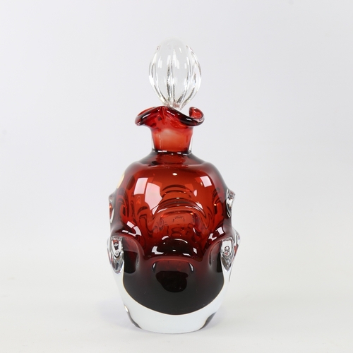 2170 - BO BORGSTROM for Aseda Galsburck, Sweden, 1960s red glass decanter, height 22cm