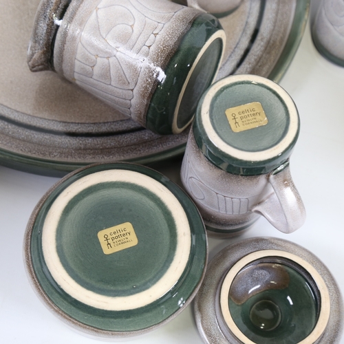 2011 - CELTIC POTTERY, Newlyn, Cornwall, a 3 piece tea set on tray and matching lemonade set, in grey medal... 
