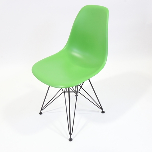 2016 - CHARLES EAMES for Vitra, a set of 4 green DSR side chairs, with plastic shell seat on powder coated ... 