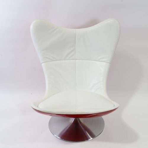 2025 - TERENCE CONRAN, British, Glove Chair, designed 2002,  in red fibreglass and white leather on tilt an... 