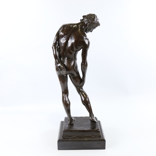3 - HARRY WHILE - patinated bronze sculpture, standing Classical male nude, signed on the base dated 191... 