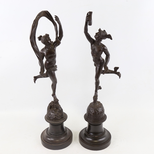 206 - A pair of 19th century patinated bronze Classical figure sculptures, on black marble bases, largest ... 