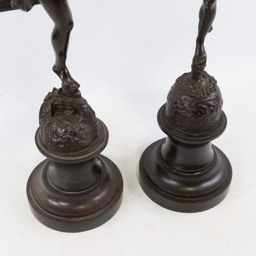 206 - A pair of 19th century patinated bronze Classical figure sculptures, on black marble bases, largest ... 