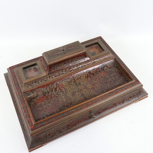 208 - A 19th century French Boulle marquetry desk stand, with hinged stamp compartment and single drawer b... 