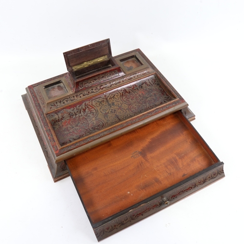 208 - A 19th century French Boulle marquetry desk stand, with hinged stamp compartment and single drawer b... 