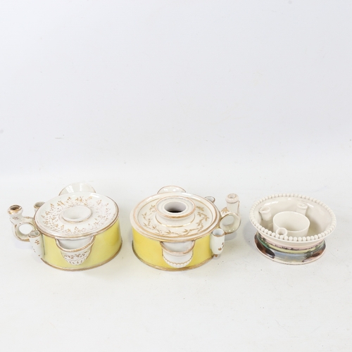 209 - 3 early 19th century circular porcelain inkwells (2 Derby and 1 Dresden)