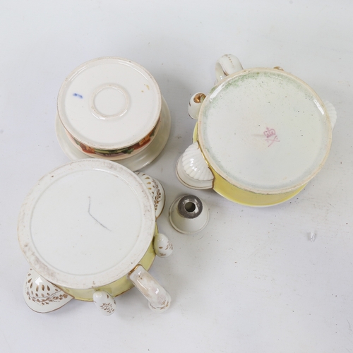 209 - 3 early 19th century circular porcelain inkwells (2 Derby and 1 Dresden)