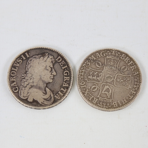 217 - 2 Charles II Crown coins 1671 and 1673