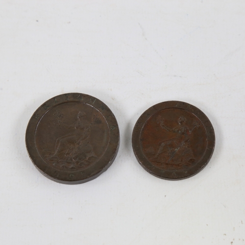 220 - 2 George III Bronze coins, 1797 Penny and 1797 Cartwheel 2D