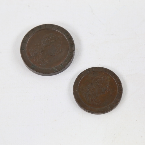 220 - 2 George III Bronze coins, 1797 Penny and 1797 Cartwheel 2D