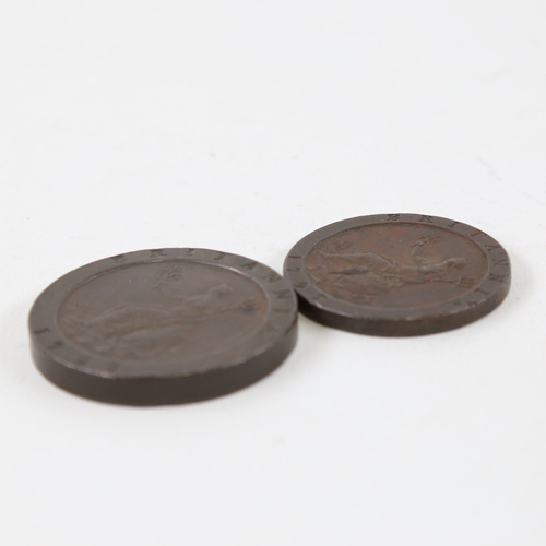 220 - 2 George III Bronze coins, 1797 Penny and 1797 Cartwheel 2D