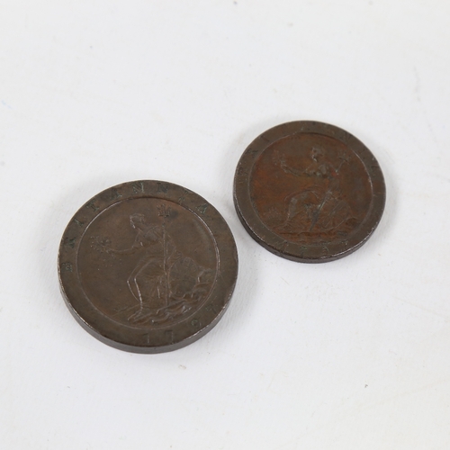 220 - 2 George III Bronze coins, 1797 Penny and 1797 Cartwheel 2D