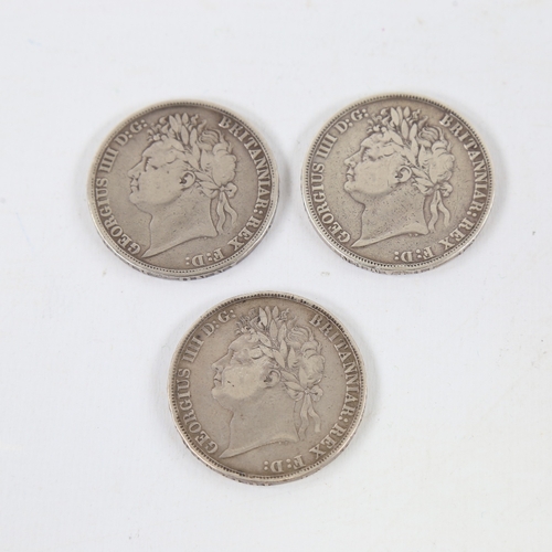 222 - 2 1821 George III Crown coins, and another dated 1822 (3)