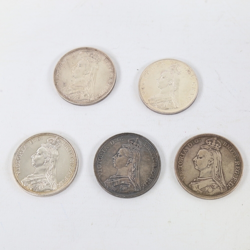 228 - 5 Victorian coins, an 1887 Double Florin, 2 1887 Crowns and 2 1888 Crowns