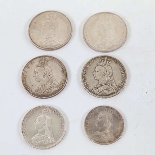 229 - 6 Victorian coins all 1889, 4 Crwons, 1 Half-Crown, 1 Double Florin