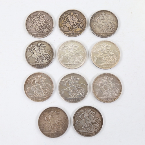 230 - 11 Victorian Crown coins, 1890 to 1895