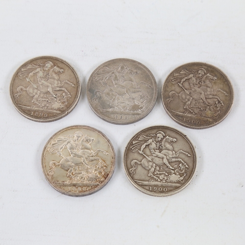 233 - 5 Victorian Crown coins, 1898, 2 x 1899, 2 x 1900