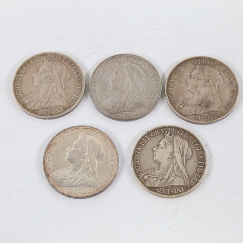 233 - 5 Victorian Crown coins, 1898, 2 x 1899, 2 x 1900