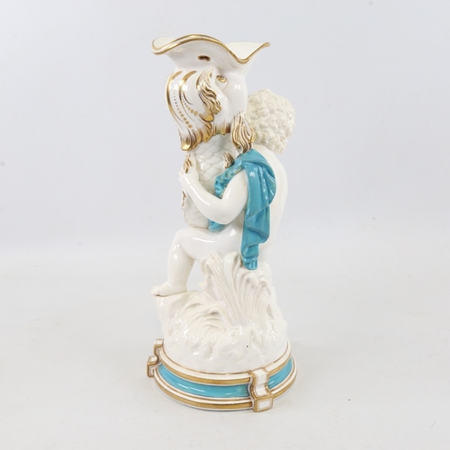 237 - 19th century Minton white and turquoise glaze porcelain cherub holding a gurgle fish, gilded decorat... 