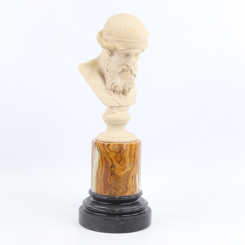 248 - A modern composition bust of Plato, on 2-colour marble plinth base, height 34cm