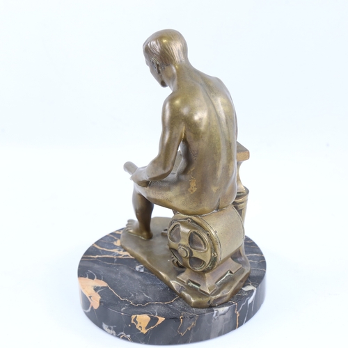 104 - Schumacher, German Art Deco bronze industrial sculpture, depicting a worker by an anvil, signed on b... 