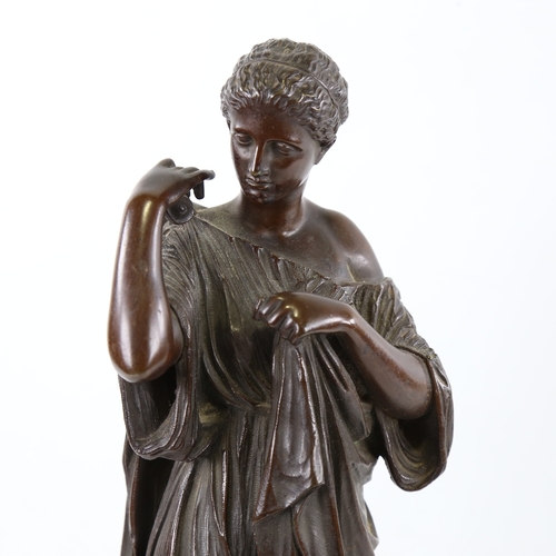 105 - A 19th century patinated bronze sculpture, standing Greek figure, unsigned, height 39cm