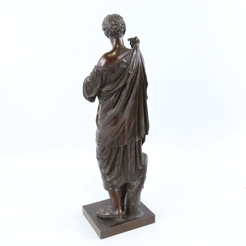 105 - A 19th century patinated bronze sculpture, standing Greek figure, unsigned, height 39cm