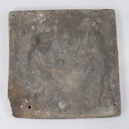 136 - An 18th century relief cast lead wall plaque, depicting figures by a well, 25cm x 25cm