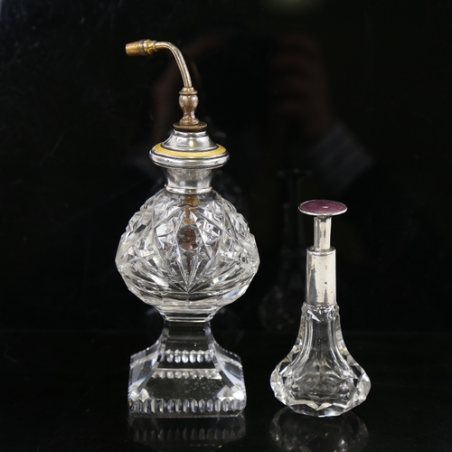 140 - 2 cut-glass silver and enamel-topped atomiser perfume bottles, largest overall height 17cm