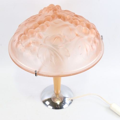 146 - SCANDI-FRANCAIS LUMIERE ET GLASS, table lamp with French pink 1940s' shade, signed Degue, depicting ... 