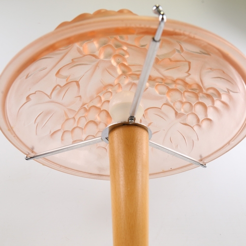 146 - SCANDI-FRANCAIS LUMIERE ET GLASS, table lamp with French pink 1940s' shade, signed Degue, depicting ... 