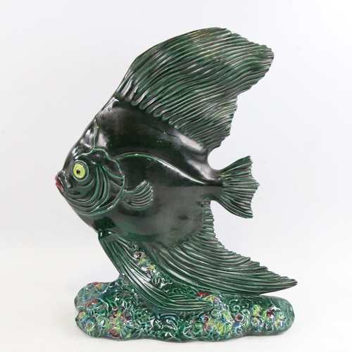 147 - SR BONOME (1901-1995), French mid-century ceramic fish sculpture, coloured seabed highlights, signed... 