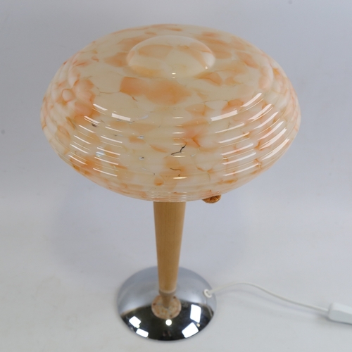 148 - SCANDI-FRANCAIS LUMIERE ET GLASS, table lamp with 1930s' English shade in marbled peach and white gl... 