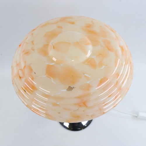 148 - SCANDI-FRANCAIS LUMIERE ET GLASS, table lamp with 1930s' English shade in marbled peach and white gl... 