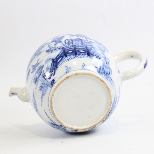 160 - A Chinese blue and white porcelain teapot, hand painted figures and boats, A/F, height 13cm