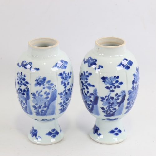 163 - A pair of Chinese blue and white porcelain globular vases, hand painted decoration with painted leaf... 