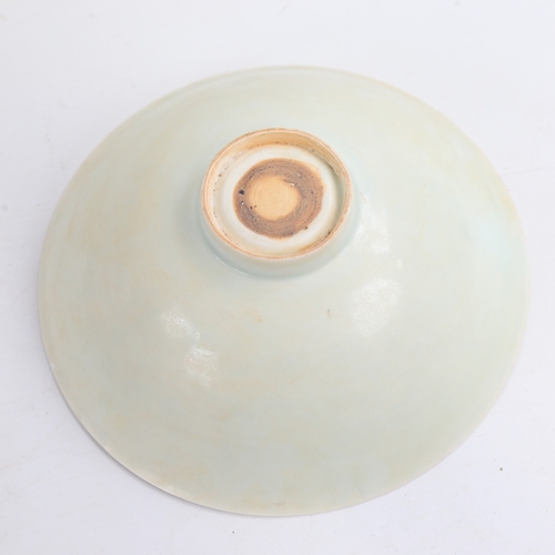 164 - A Chinese celadon glaze porcelain bowl with relief fish centre, diameter 20cm