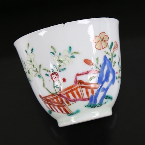 169 - A Chinese white glaze porcelain bowl with painted enamel decoration, height 7cm, A/F