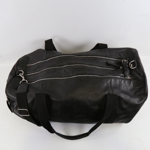 176 - DOLCE & GABBANA - a black leather holdall with shoulder strap, length approx 60cm