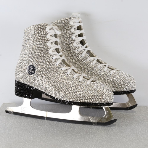 178 - TRESOR PARIS - a pair of unique rhinestone encrusted handmade performance ice skates, size 38, in pr... 