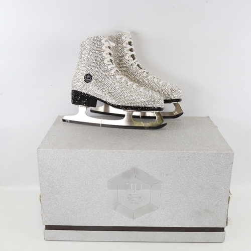 178 - TRESOR PARIS - a pair of unique rhinestone encrusted handmade performance ice skates, size 38, in pr... 