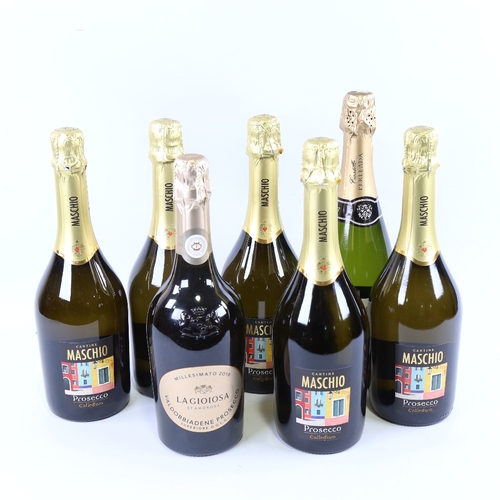 63 - 7 bottles of sparkling wine, 5 Maschio Prossecco Called'Oro DOC, 1 La Gioiosa vintage 2018 Prosecco ... 