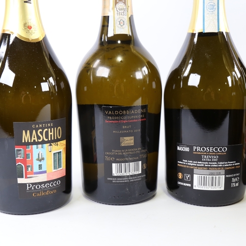 63 - 7 bottles of sparkling wine, 5 Maschio Prossecco Called'Oro DOC, 1 La Gioiosa vintage 2018 Prosecco ... 