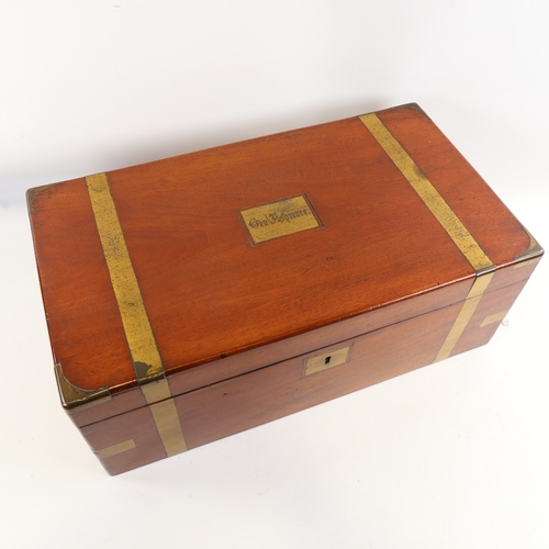 87 - A Victorian brass-bound mahogany writing slope, previously owned by Major General Bailey Ashmore, wh... 