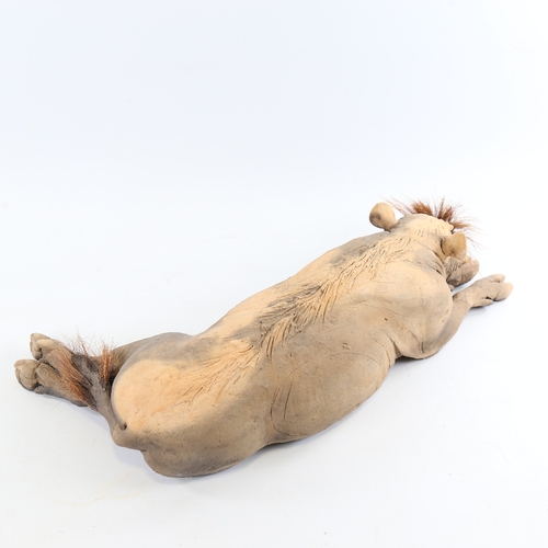 89 - Nick Mackman, raku glaze ceramic sculpture, bearded pig, 2013, length 48cm